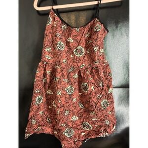 Floral Boho Spaghetti Strap Romper Terracotta Woodblock Print Summer Sunsuit